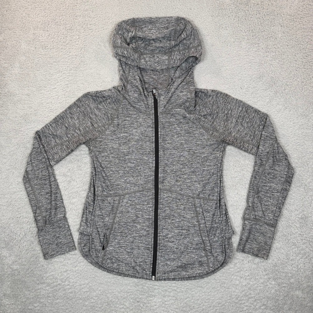 Athleta Womens Grey Space Dye Full Zip Hoodie Thumbhole Pockets Size SP